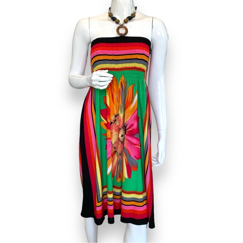 MUNDO MIX BOHO SUNFLOWER PRINT SUMMER IBEACH CASUAL DRESS. WOMEN’S SIZE M/L